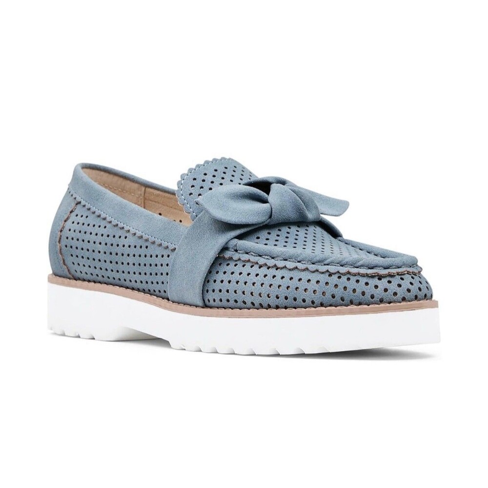 NEW NYDJ Womens Size 10 Light Blue Faux Suede Okoa Knitted Bow Comfort Loafers
